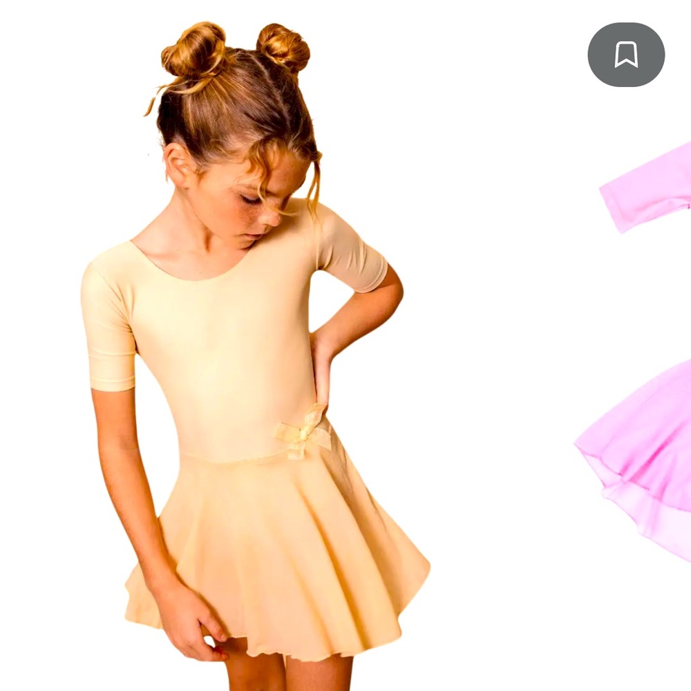 Leveret beige shirt sleeve leotard with attached skirt.girls toddler